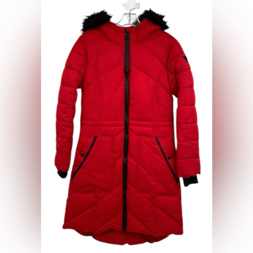 Guess Yolanda women’s Medium long sleeve hooded zip up red puffer winter jacket
